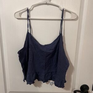 American Eagle Navy Blue Ruffle Hem Cropped Camisole Tank Top Size XL‎ NWT